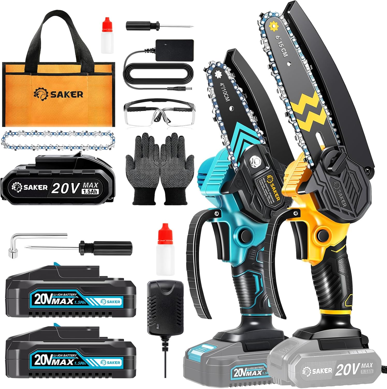 Saker Mini Chainsaw,Portable Electric Chainsaw Cordless and Saker Mini Chainsaw Cordless 6-Inch 2023 Upgrade Switch Security Lock