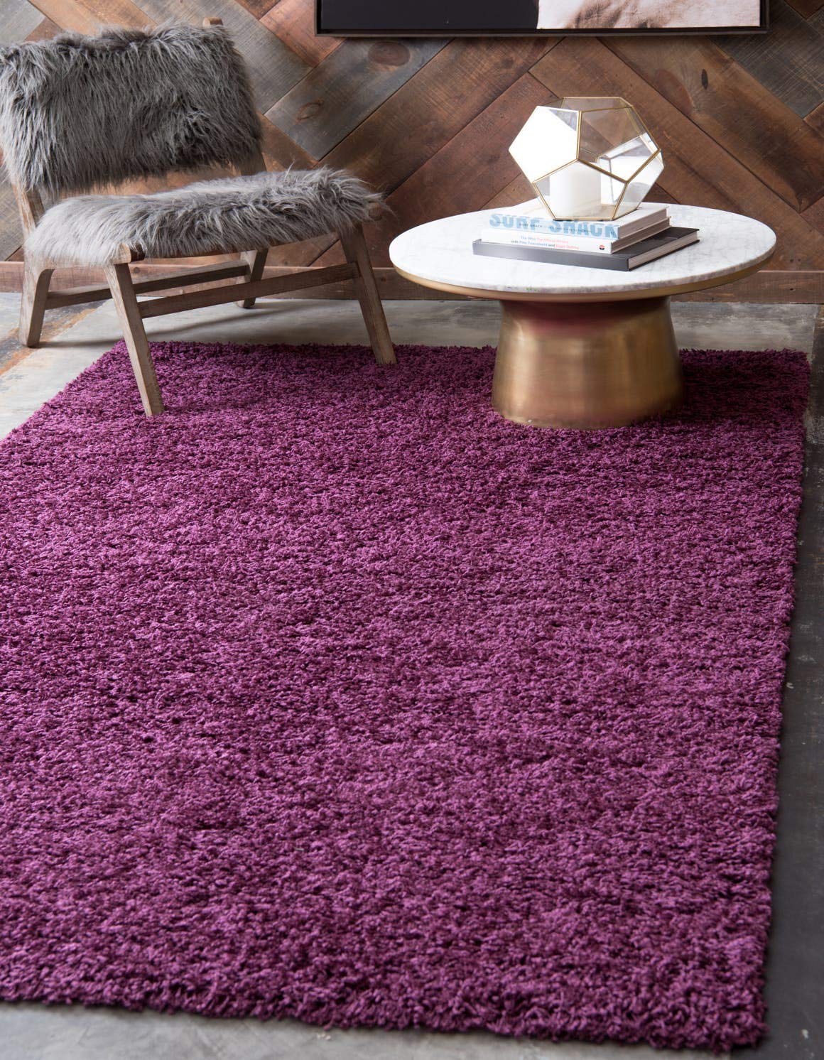 Unique Loom Solid Shag Collection Area Rug (9' x 12' Rectangle, Eggplant Purple)