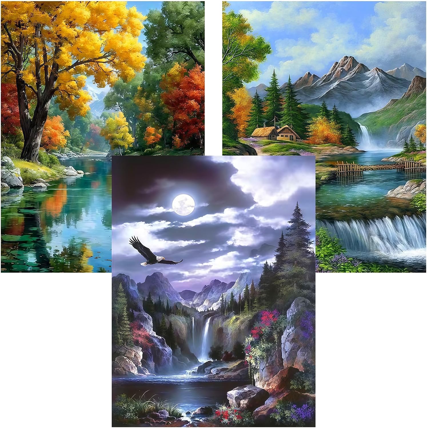 Ekuxom 3 Pack Diamond Art Kits for Adults-Landscape Diamond Painting