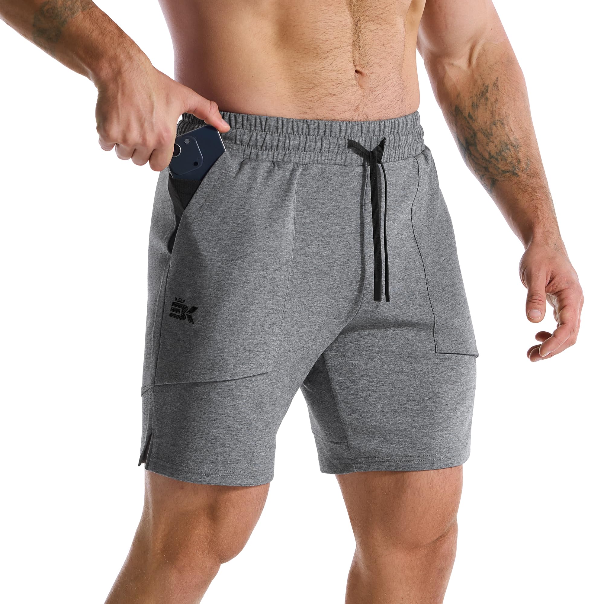 BROKIG Sport Shorts Herren Netz Patchtasche mit Reißverschluss, Fitness Gym Sporthose Laufhose Herren Kurz Baumwolle