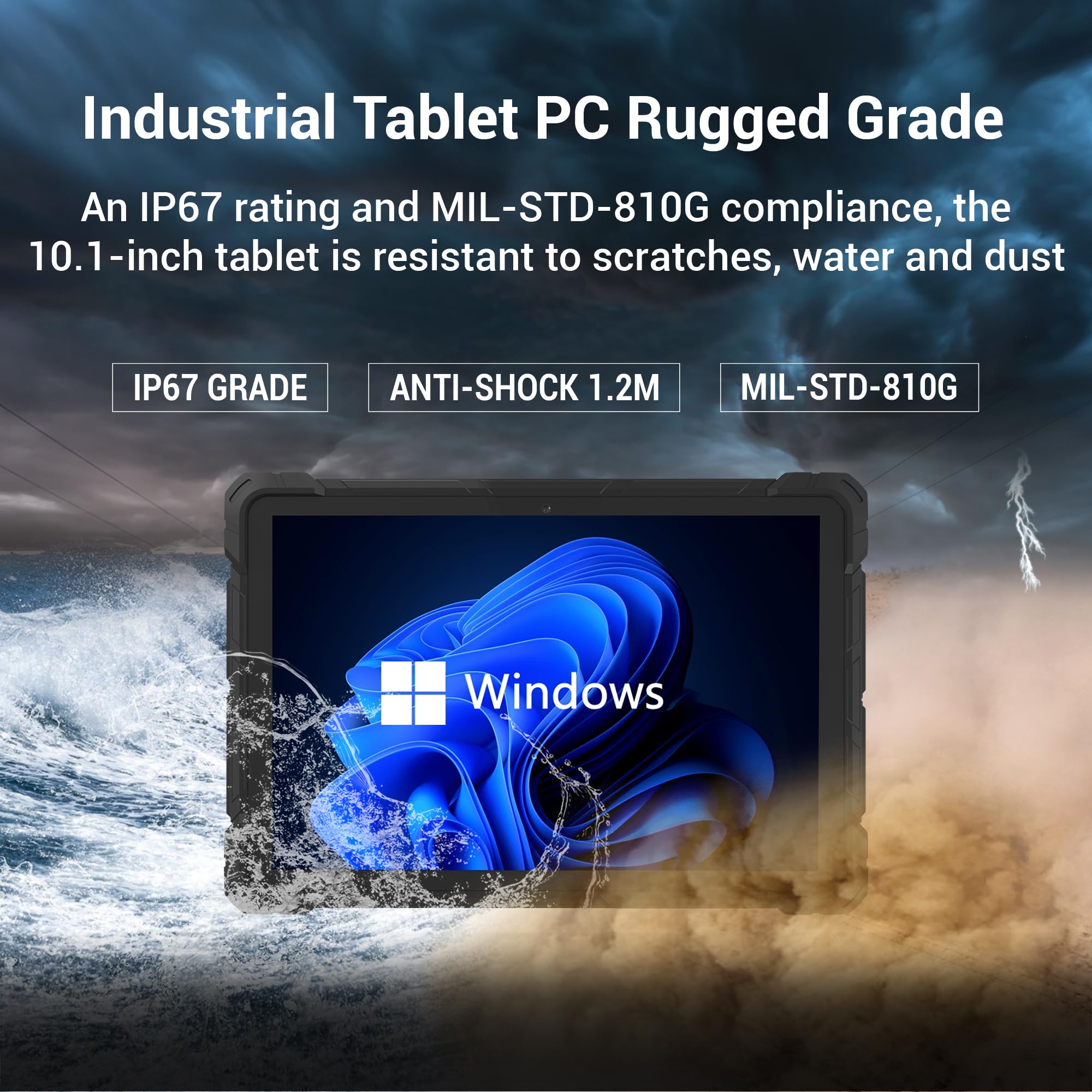 Tablet PC Robusto Win11 Pro Tablet Computer Esterno 10,1" Resistente Acqua e Polvere IP67 per Industriale, N100, 8GB Ram 128GB Rom, 8000mAh Batteria, 1280 * 800, Tipo-C, RS232, SIM 4G, GPS