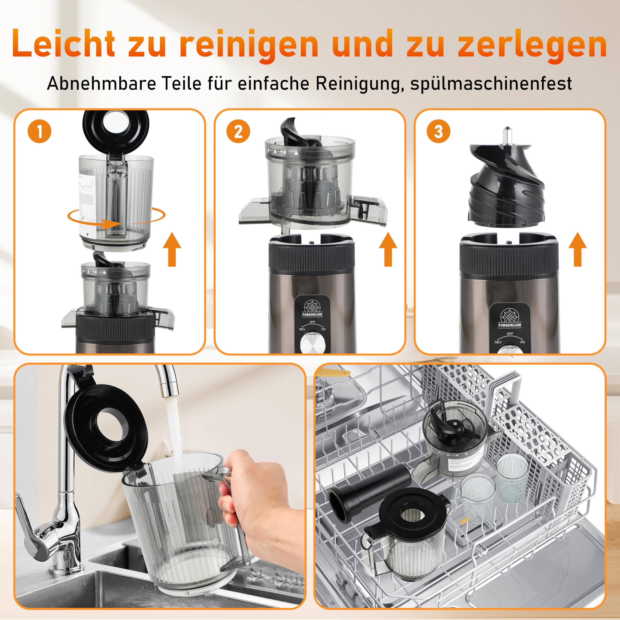 Kaltpresse, Entsafter, Entsafter mit 11,9 cm breitem Zuführungsschlauch, 99% hohe Leistung