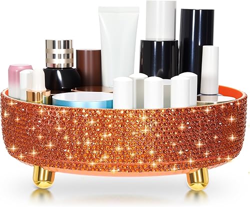 Honeydak Bling Perfume Makeup Organizer Bling Valentine's Day Mother's Day Gifts for Women Rhinestone Bathroom Organizers and Storage 360 Rotating