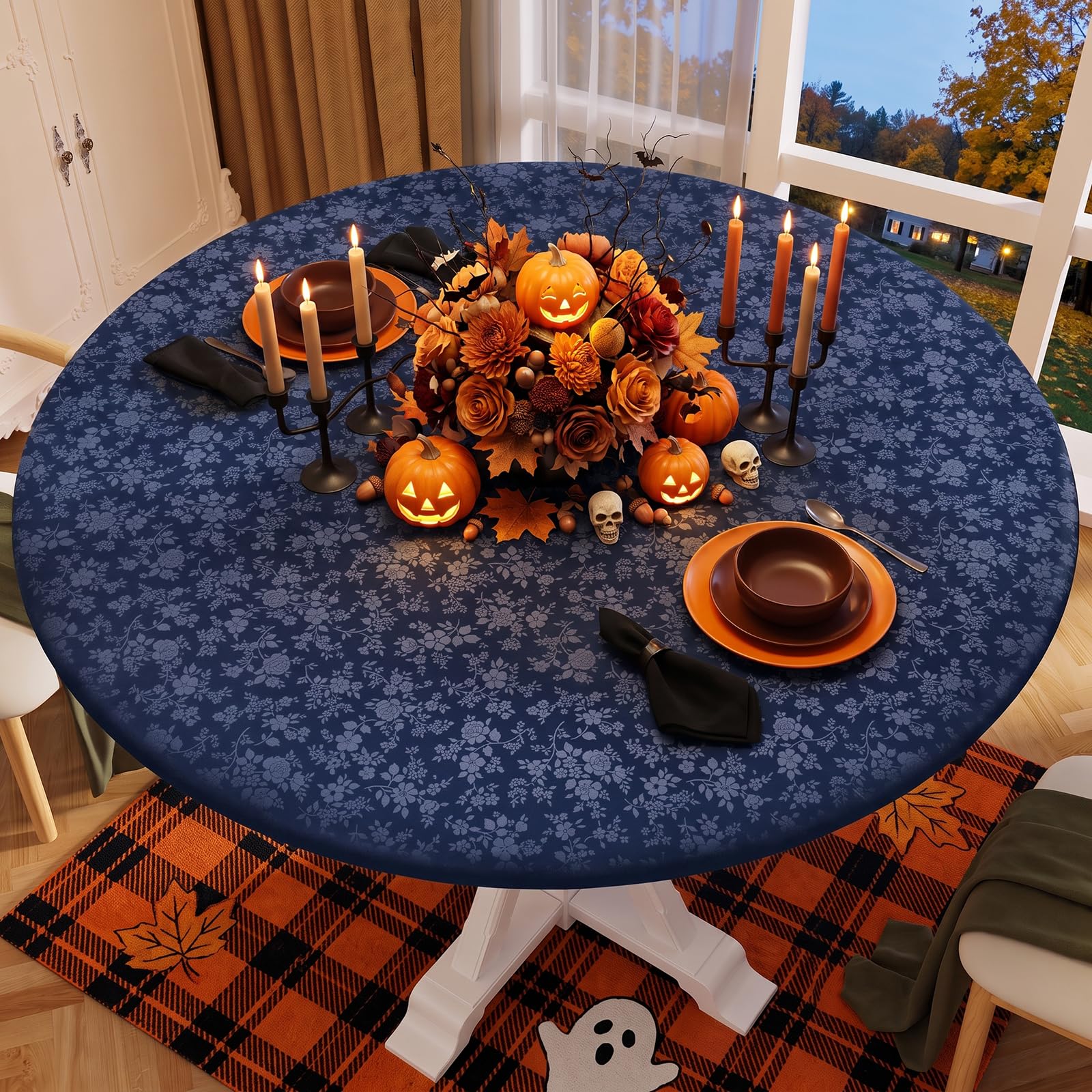Smiry Waterproof Heavy Duty Vinyl Fitted Tablecloth for 57"-68" Round Table
