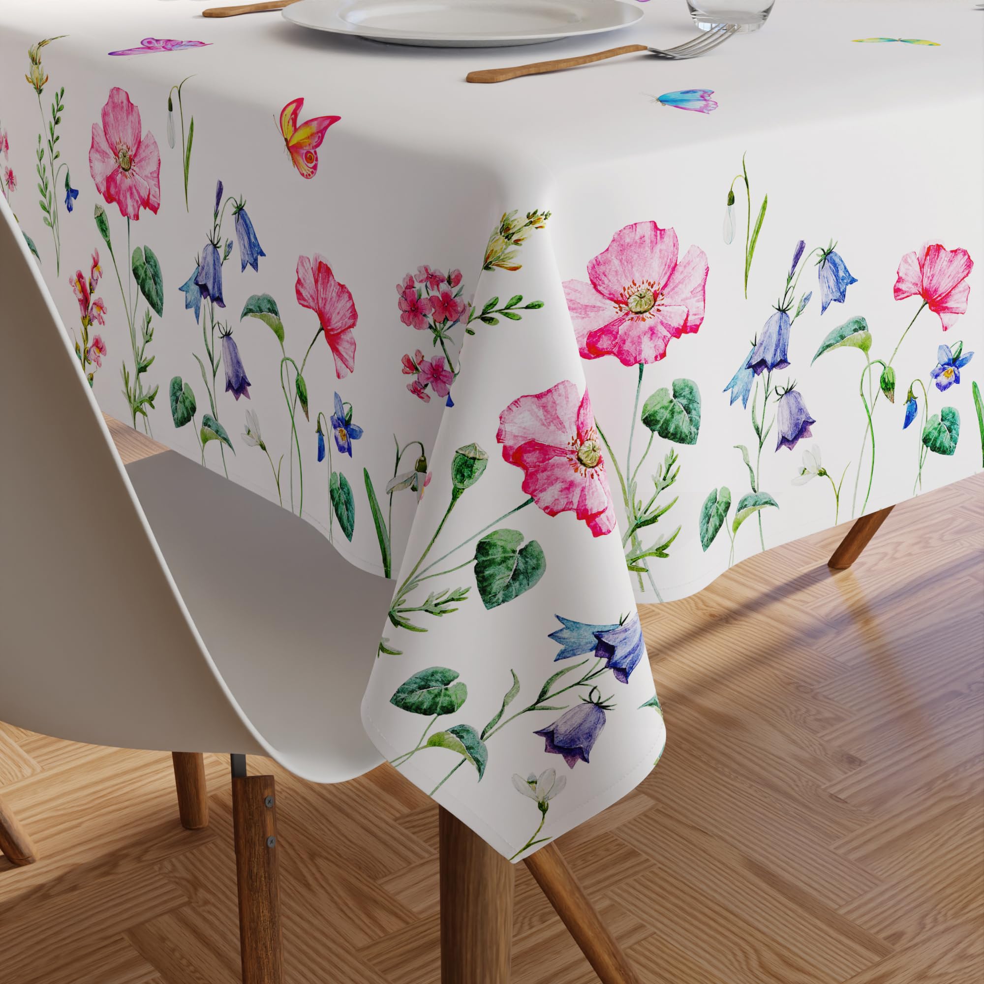 Encasa XO Dining Table Cover Cloth for 6 to 8 Seater | 140x240 cm Rectangular Table Cloth | Water Repellent Polyester Tablecloth for Indoor & Outdoor Use - Pink Butterflies Digital Print