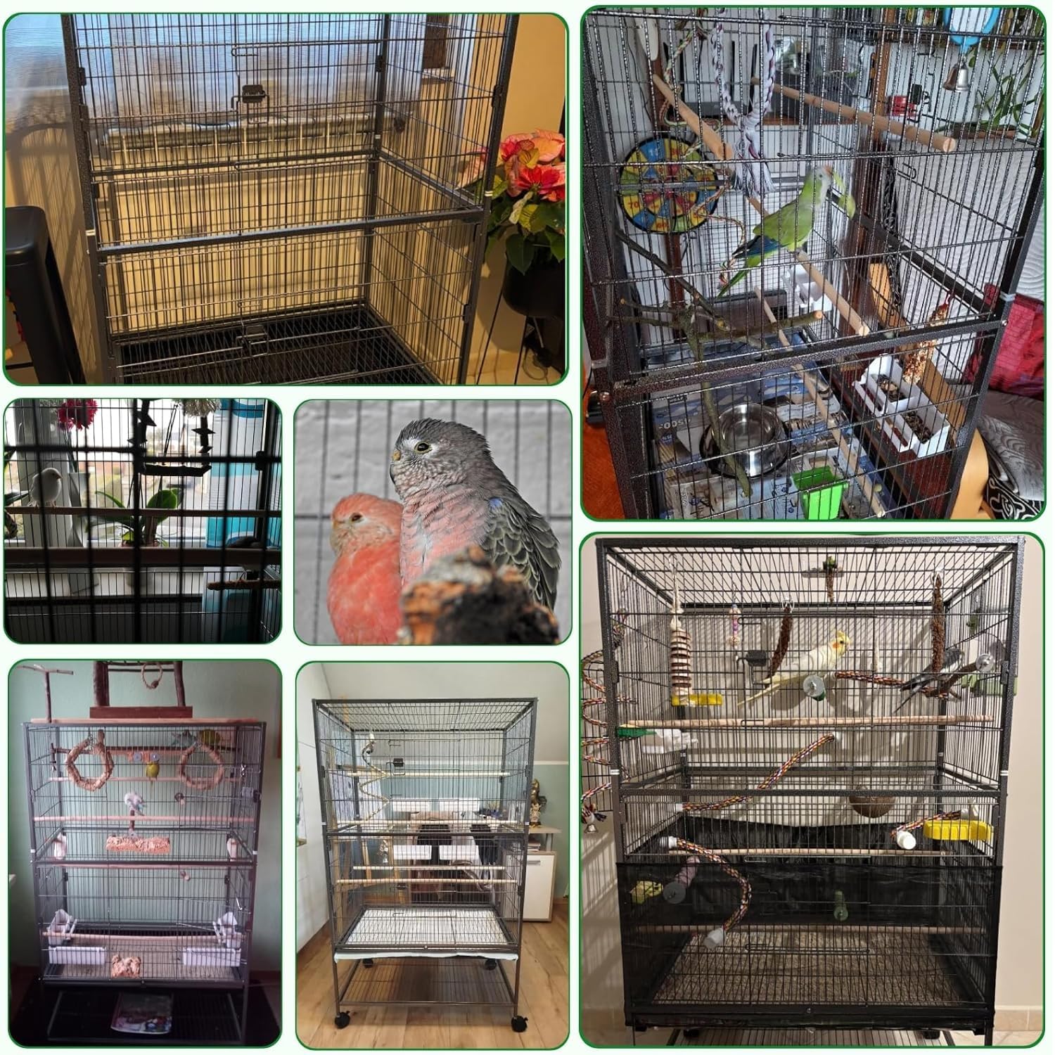 LIFERUN Jaula para Pájaros, Jaula Pajaros Grande con 4PCS Ruedas, 2 Puertas, 4 Comederos, 4 Perchas, Rejilla Extensible, para Loros Canarios Periquitos, Metal Jaula Pajaros, 132 x 78 x 52CM (Negro)