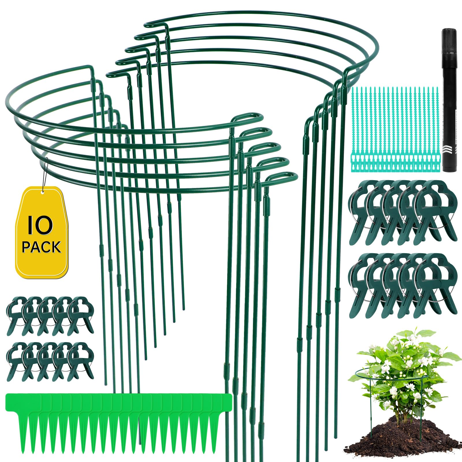 10 Pièces Tuteurs pour Plantes, 25 * 60CM Demi Rond Supports de Plantes Réglables, Jardin Plantes Support Pile Anneau Cage, Anneaux de Support en Métal Demi Ronds pour Pivoines Hortensias Roses Sédum
