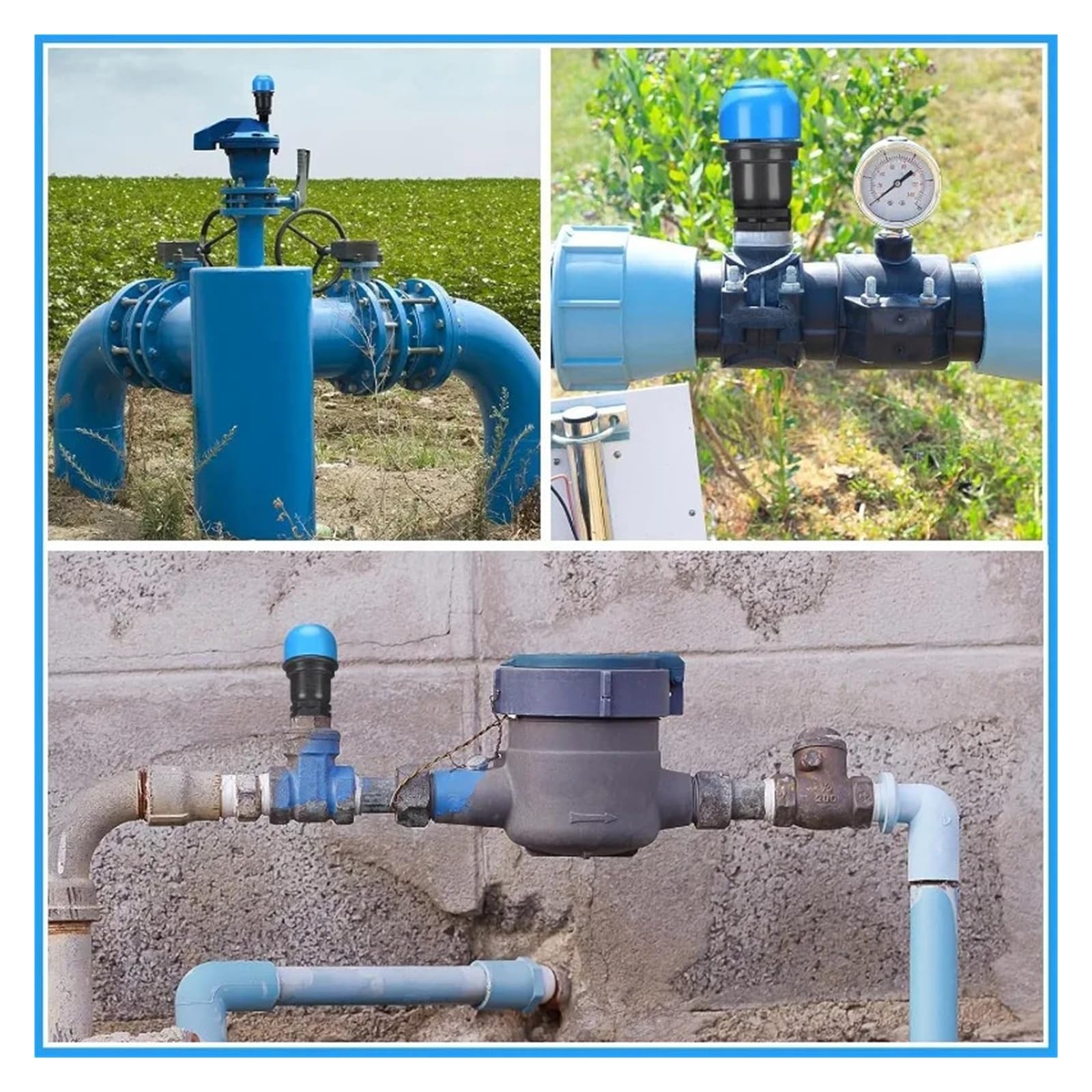 Paquete de 2 válvulas de expulsión de aire, rosca macho de 3/4 pulgadas, alivio de aire, purgador de aire, irrigación, ahorro de agua for sistemas de goteo agrícolas(1 Inch-blue)