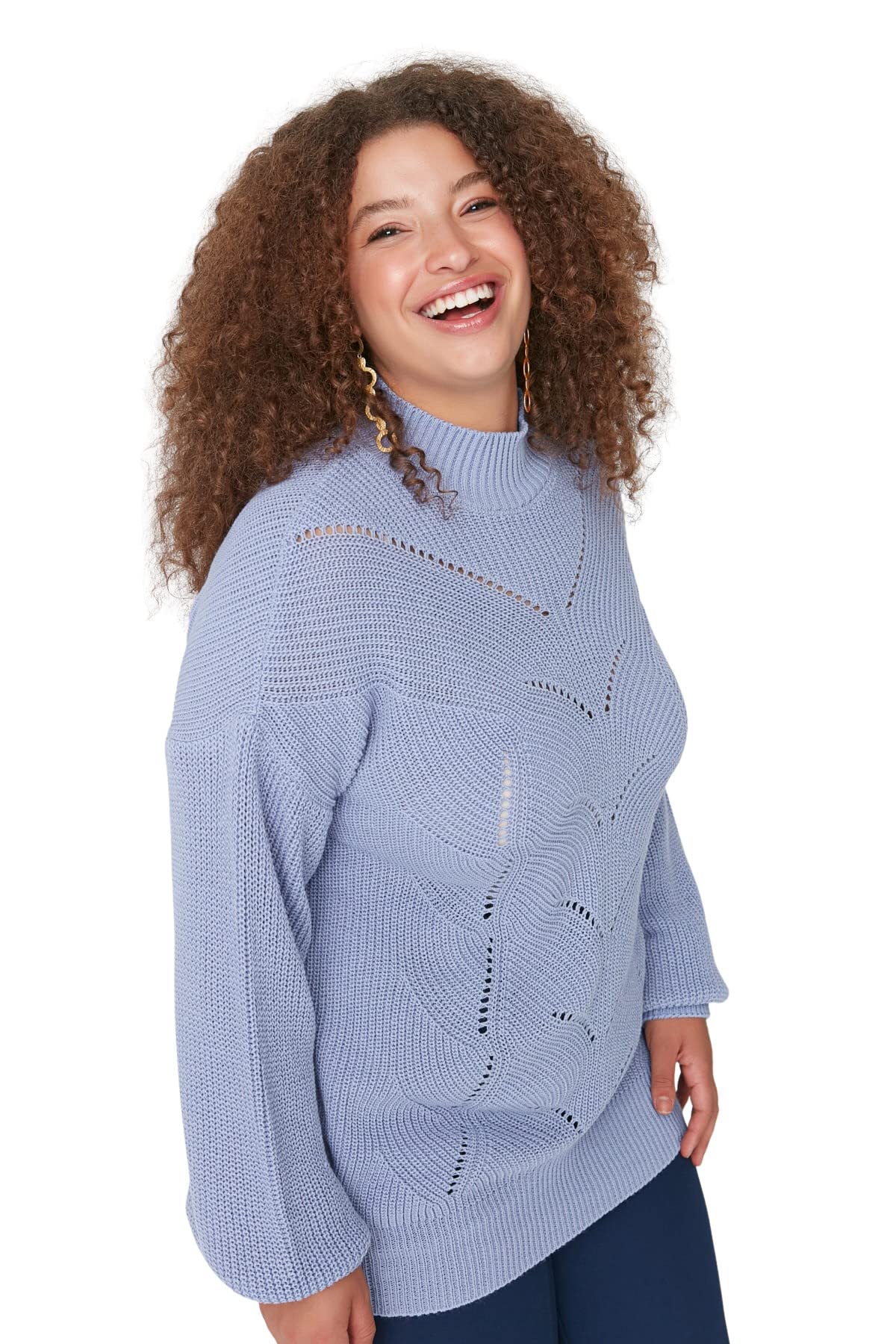 Trendyol Women's Crew Neck Ajouré Plus Size Sweater TBBAW23AN00092, Lila, XL Plus UK, 100% Acrylic