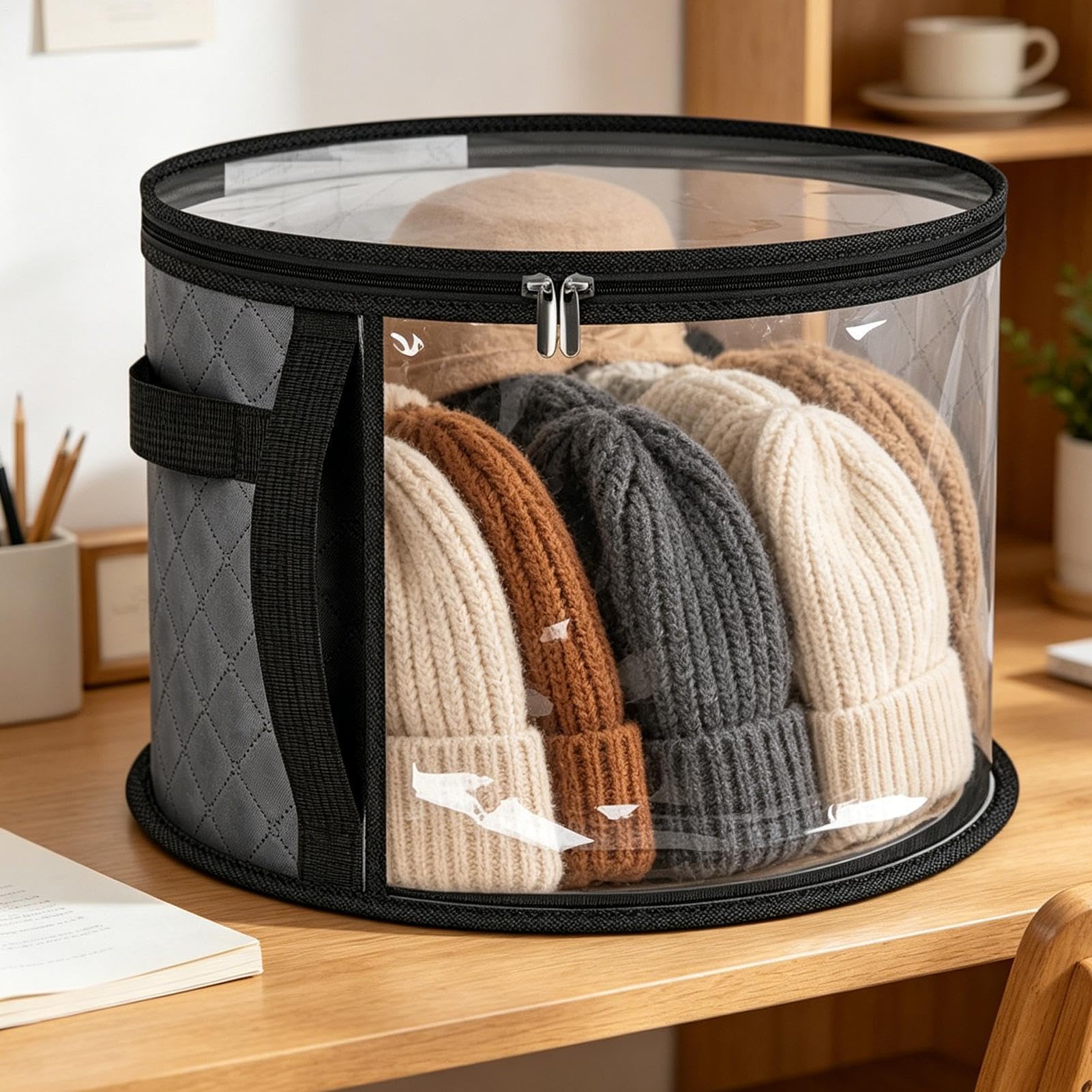 Organizador de gorras de béisbol, contenedor de almacenamiento apilable de gran capacidad para armario, estante, viajes y playa, perfecto para apartamentos y dormitorios
