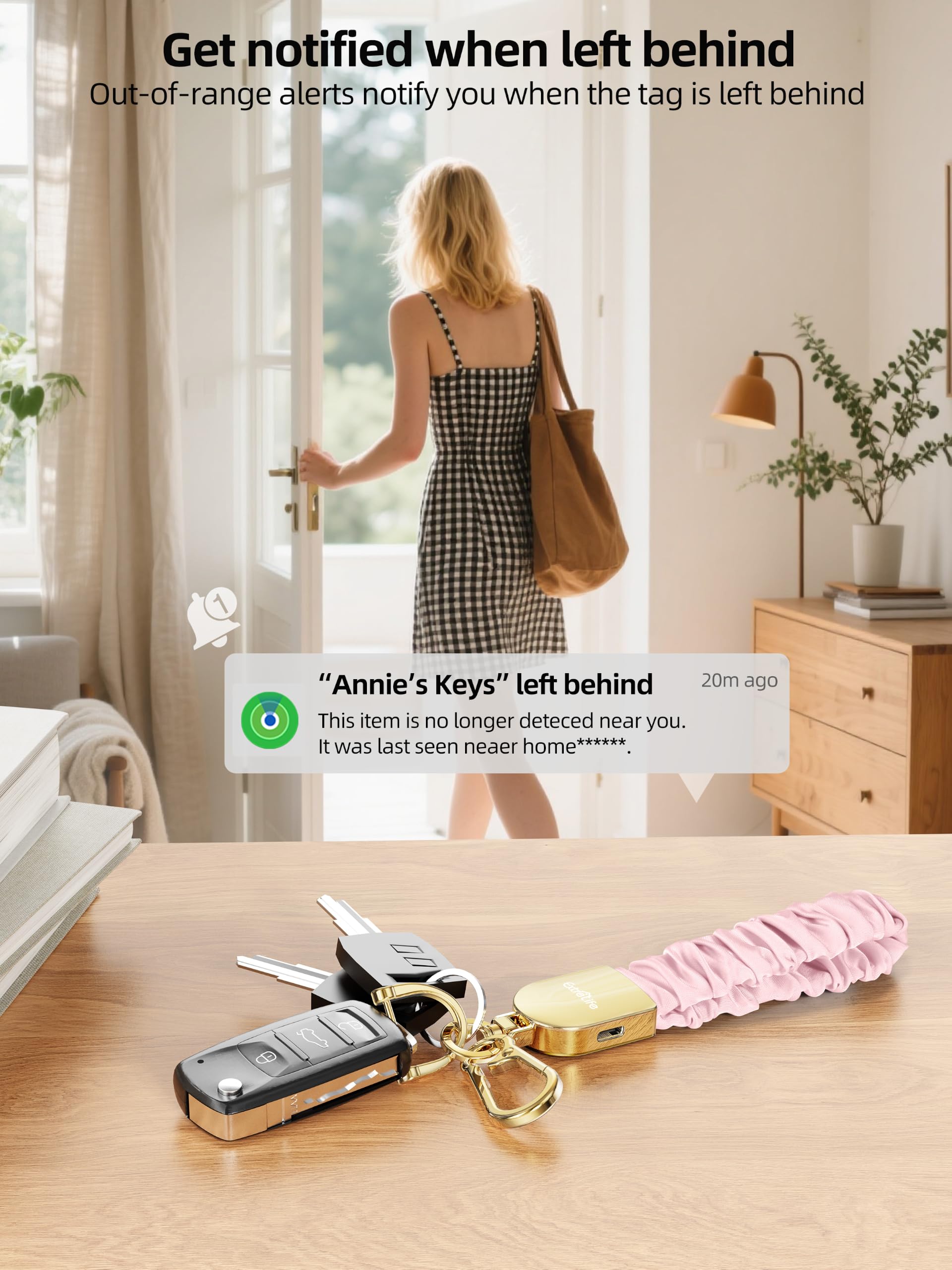 Portachiavi da polso, funziona con Apple Find My, elastico elastico per donne e uomini, portachiavi per auto con localizzatore GPS, ricerca chiavi intelligenti, ricaricabile, rosa sabbia