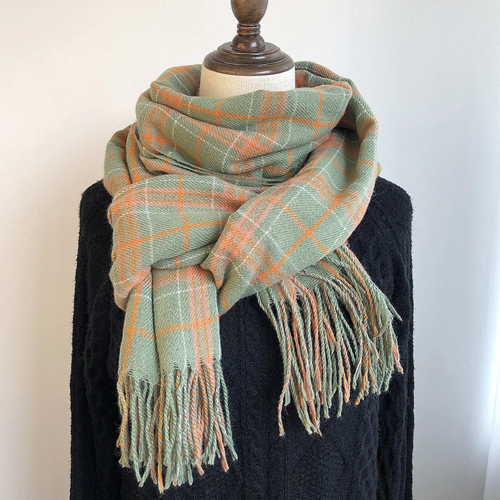 Sciarpa da Donna Autunno Inverno Sciarpa Classica Calda Morbida Grande Coperta Sciarpe Scialle da Uomo in Cashmere(Green-A)