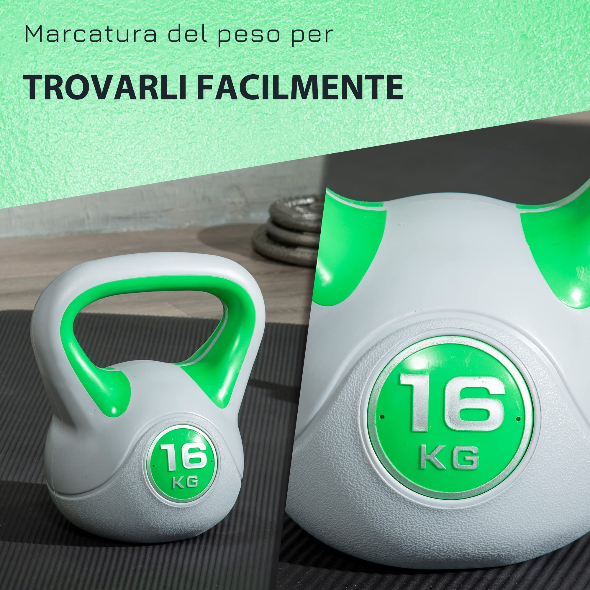SPORTNOW Kettlebell in PU e Sabbia con Base Piatta e Impugnatura pratica per Stacchi, Squat e Sollevamenti