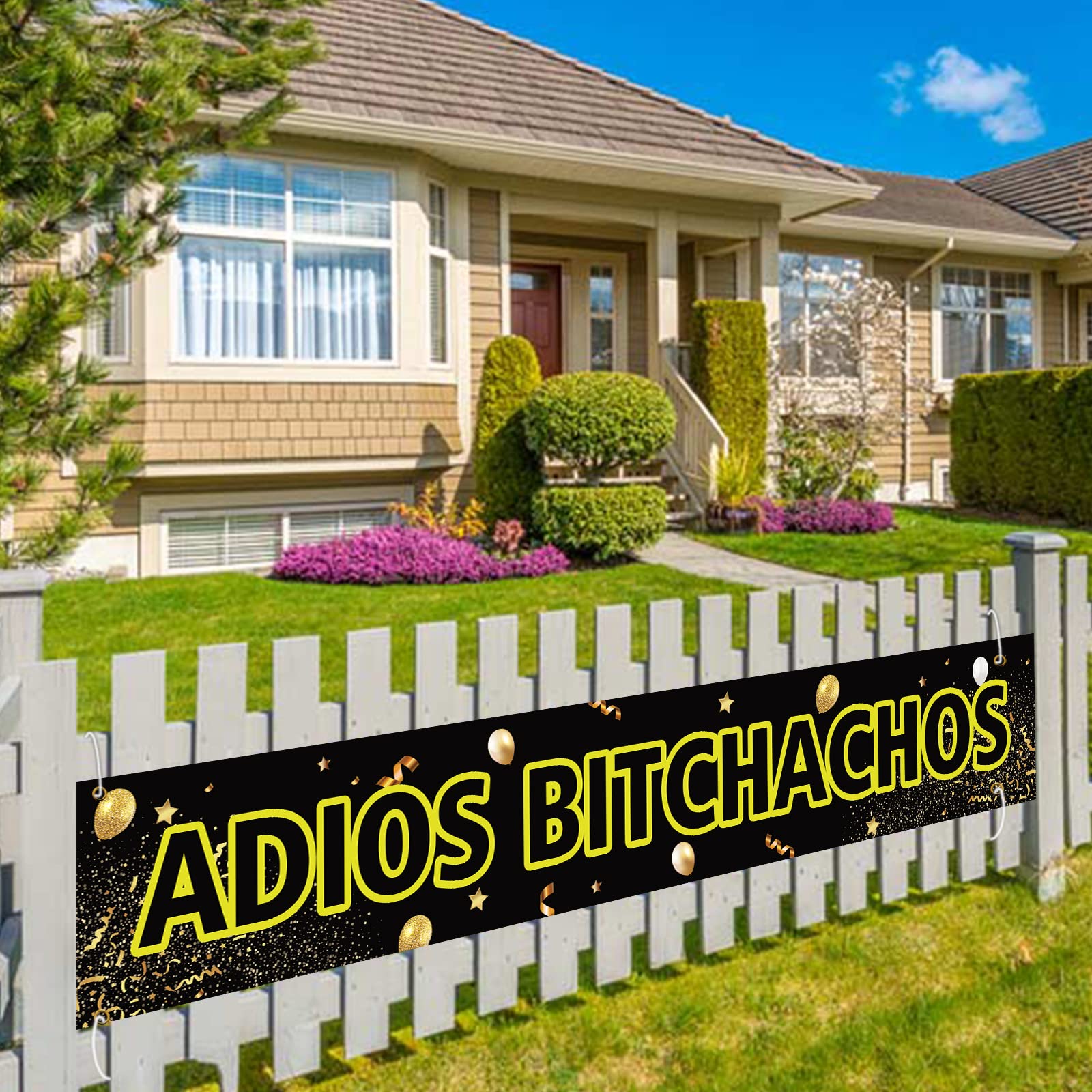 MEFENGMEFENG Lager Adios Bitchachos Banner Balck Gold Going Away Party Decorations Final Fiesta Backdrop Graduation Party Supplies -9.8x1.6 ft.