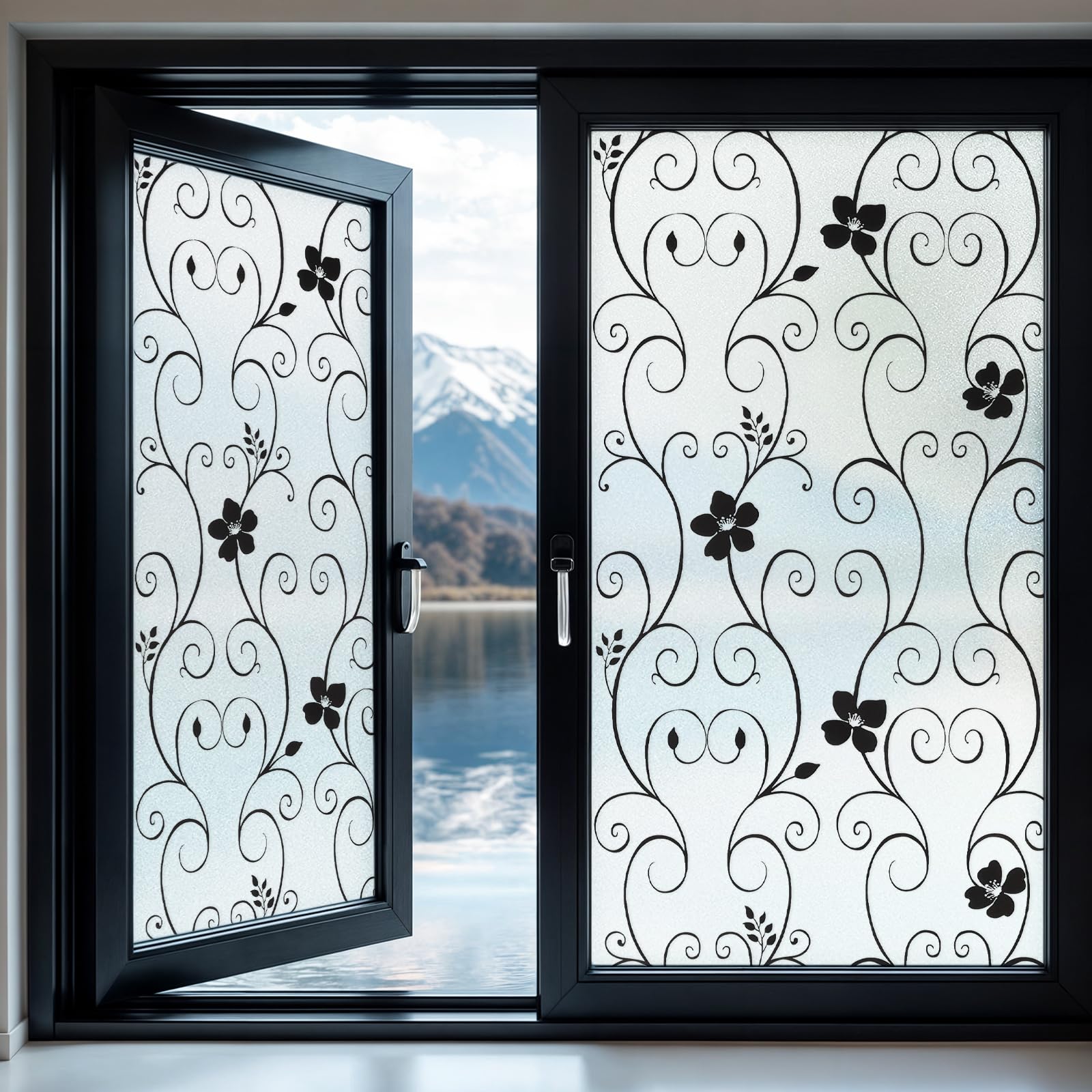DUOFIRE Privacy Window Film Frosted Decorative Window Sticker Non Adhesive No-Glue Static Cling Glass Film Anti-UV Film (60cm X 300cm， DP014B)