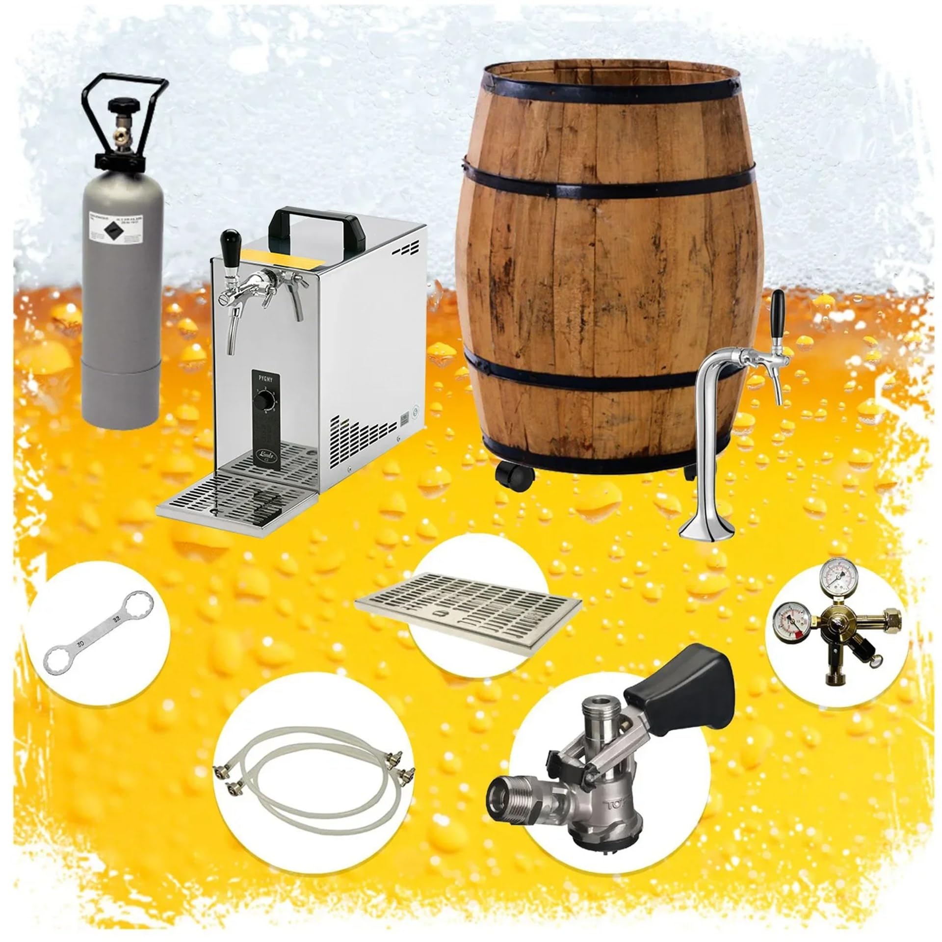 Set Completo impianto spillatura Birra Mobile barrique Pygmy 25 30 l/h con Testa Triangolare, Tipo G, per Birra Fino a 30 l