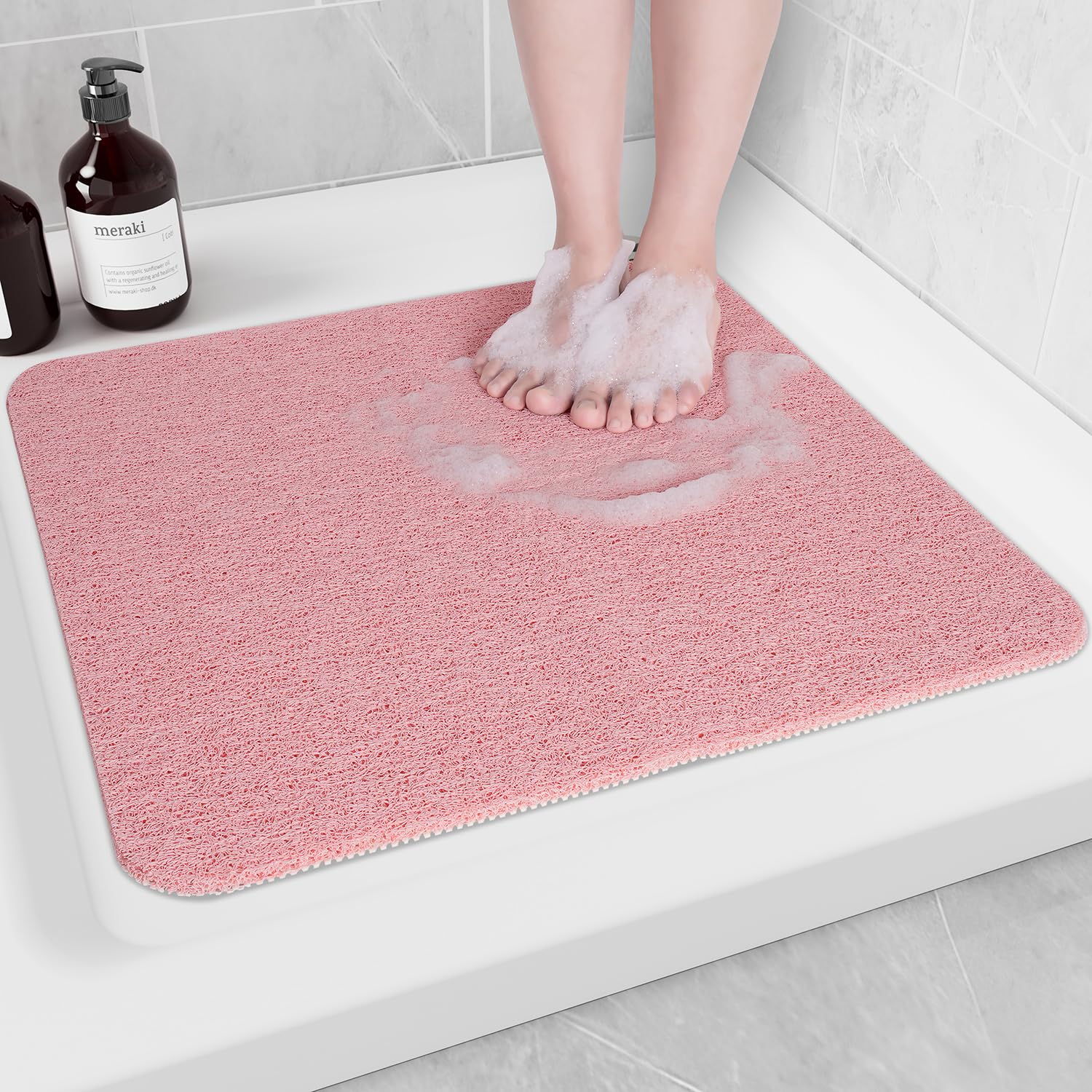 Hargiis Non-Slip Bathtub Mat, Anti Slip Shower Mat, Fast Drying Bathtub Mats, Foot Scrubber Mat, Anti Slip Mat for Tub, Floor, Bathroom, Kitchen, Home, Hotel (Pink 24"×24")