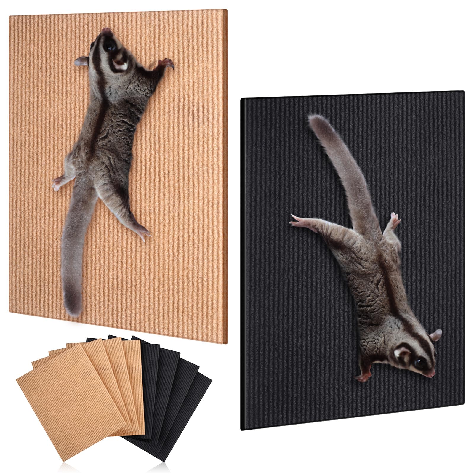 Abbylike 8 Pcs Sugar Glider Toys, Self-Adhesive Sugar Glider Climbing Mats Cage Accessories for Sharpening Claws, Scratching Pads for Couch Corner