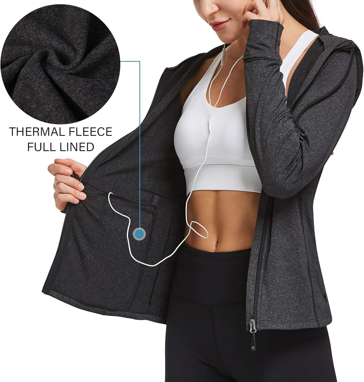 BALEAF Womens Fleece Full Zip Athletic Running Jackets Hooded Thermal Sport with Thumb Holes : Clothing, Shoes & Jewelry
