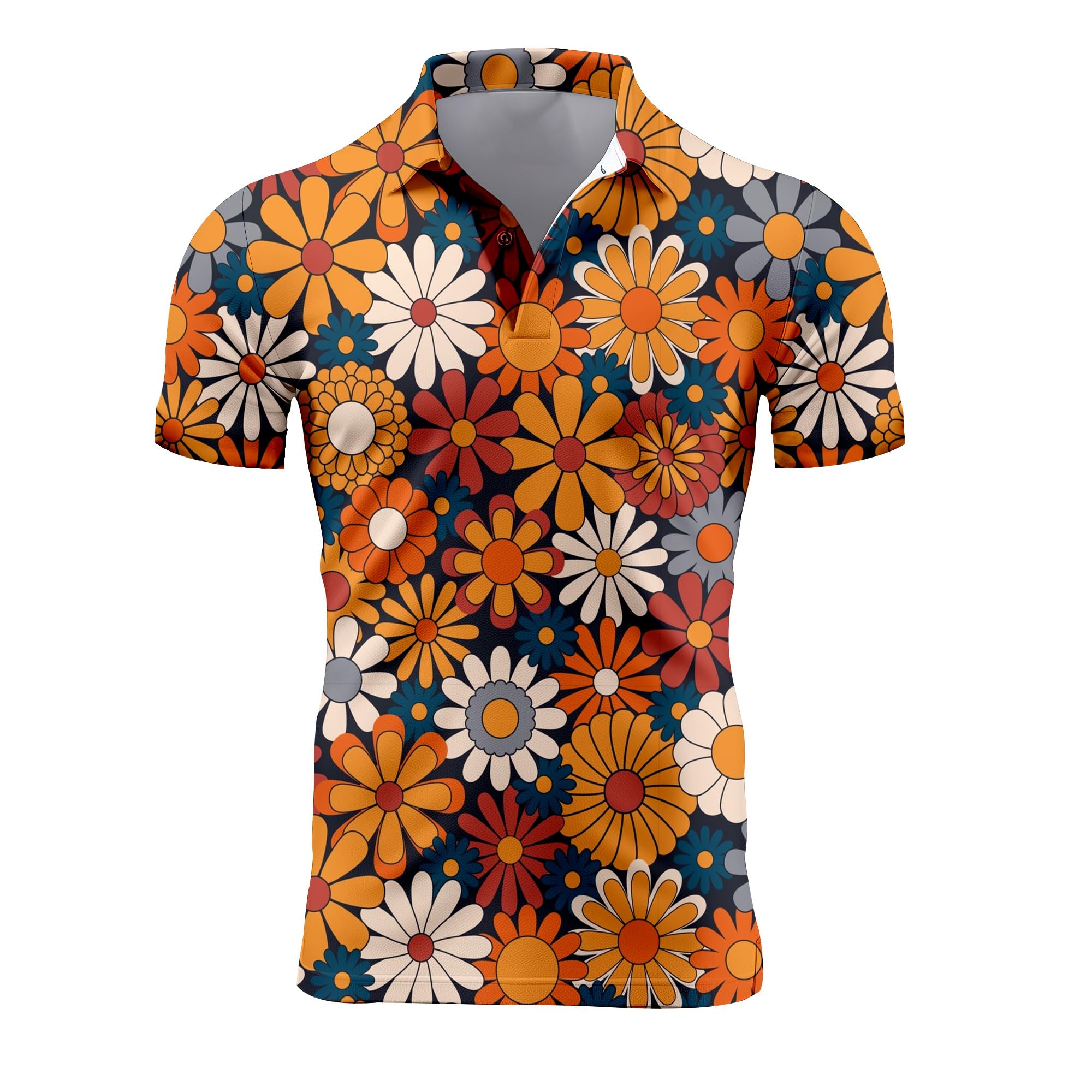 VUGOTU Mens 70s Golf Shirts, Funny 70s Shirts for Men, Short Sleeve, Medium, Typical 70's Colors