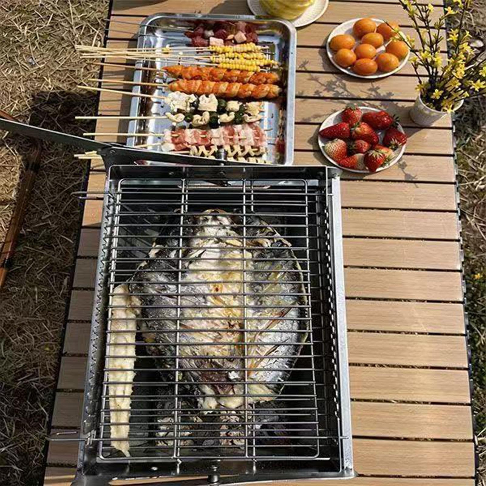 Przenośny Grill Węglowy Obrotowy 360-Stopniowy Piknikowy Piec Grillowy Ze | Grill Węglowy Do Pieczenia Na Piknik, Ogród, Taras, Plażę, Kemping, Imprezy Rodzinne, Podwórko I Park