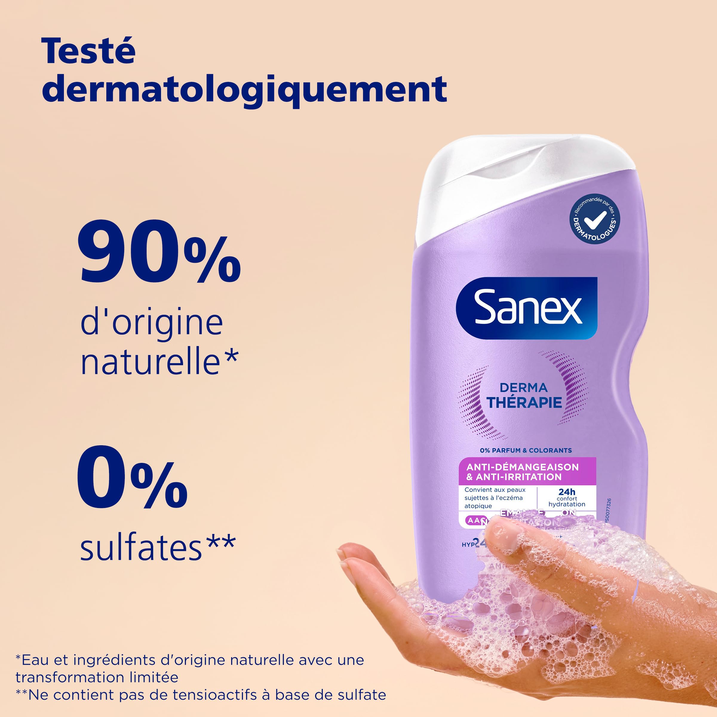 SANEX - Derma Thérapie - Huile de douche anti-démangeaisons et anti-irritations - Gel Douche - Peaux sujettes à l’eczéma atopique - hypoallergénique - complexe d’acides aminés - Pompe 725ml