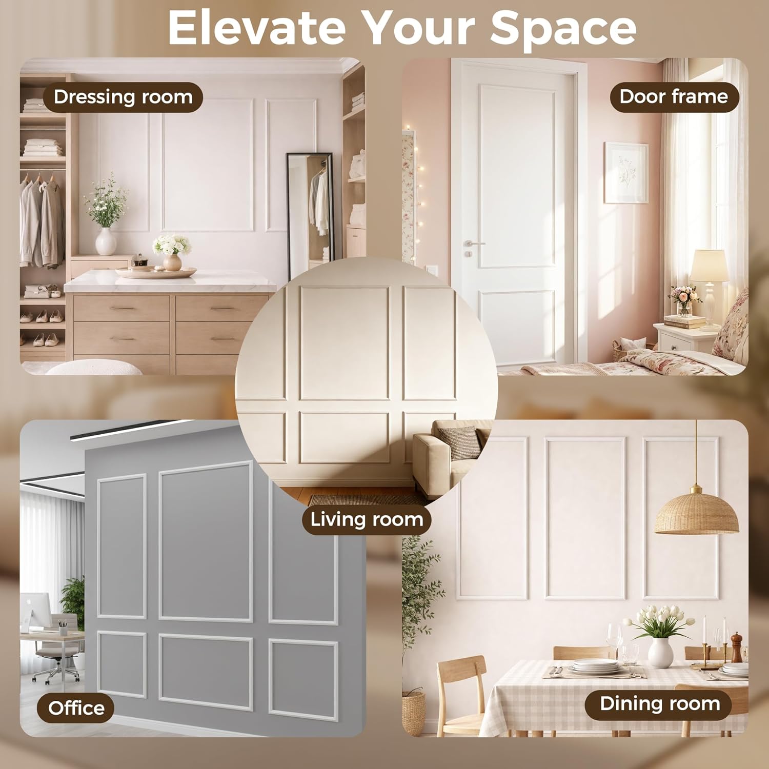 Teabelle 6 Frame Pre-Cut Wall Molding kit, Ready-to-Assemble Wainscoting Accent Panels, 3D Premade Accent Molding Wainscoting Panel for Interior Wall Home Decor(3 Set, 48 x 24 in)