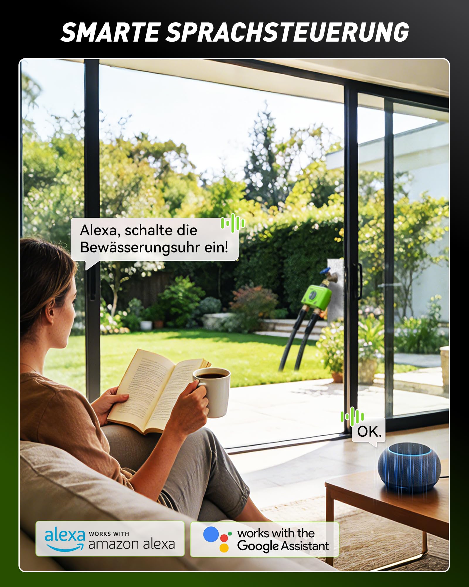 RAINPOINT Bewässerungscomputer WLAN 2 Ausgänge Messing EIN- und Auslass Smart Bewässerungsuhr Garten Auto Bewässerung mit Wetter-/Bodenbasierte, APP/Sprachsteuerung, 2x6 Zeitplänen(Antennen Gateway)