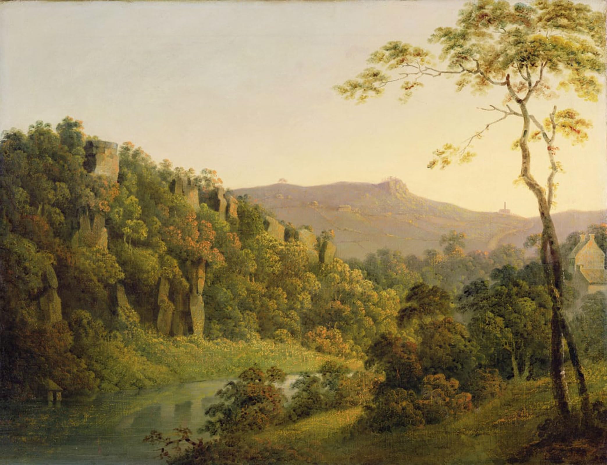 POSTERIIk Vintage Classic Picture Landscape Artwork View in Matlock Dale Looking Towards Black Rock Escarpment by Wright of Derby Portrait Canvas Painting for Office Home Decor 60x90cm