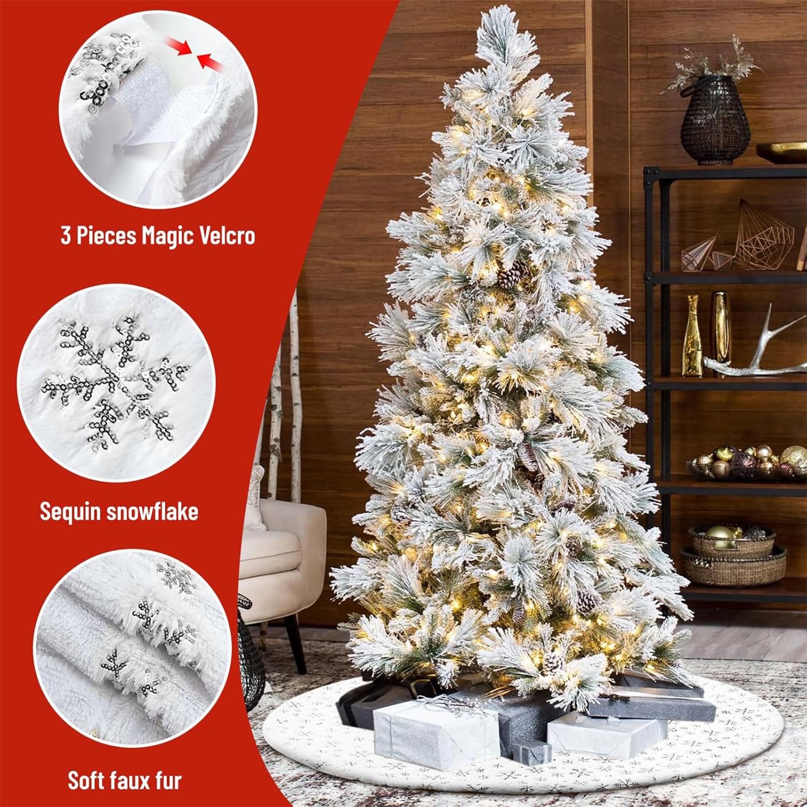 Panemy Copri Base Albero di Natale, Gonna Albero di Natale 90cm - Tappeto Grande e Bianco - Copri Base per Albero Pour Arbres de Noël(argento, L)