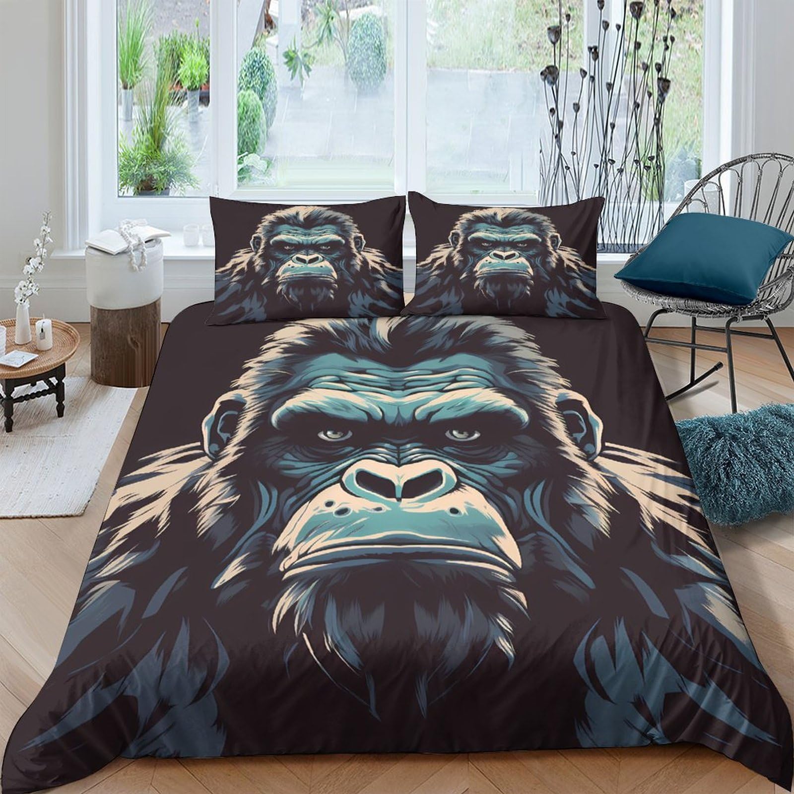 Ctjqhvkz Style-4 3D Printed Gorilla Face Fitted Sheet Microfiber Soft Decorative Bed Cover For Bedroom Dorm Mattress Protection Single（135X200cm）