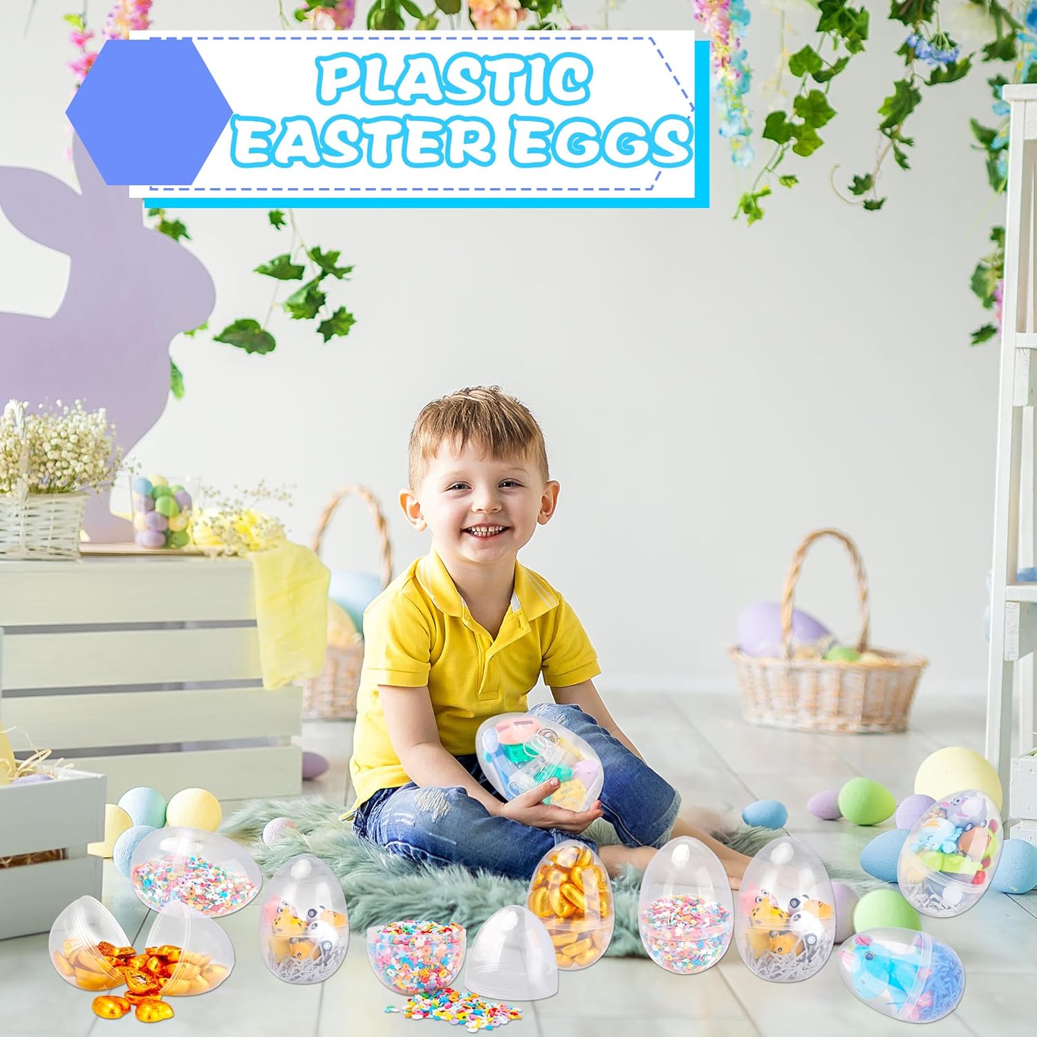18 Pack 6 Inch Jumbo Clear Easter Eggs Extra Large Fillable Easter Eggs Transparent Plastic Eggs for Easter Hunt Surprise Gifts