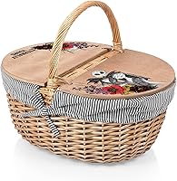 Vista 12 de Picnic TIME Disney Mickey Mouse Country - Cesta de picnic vintage con tapa, cesta de picnic de mimbre para 2 personas (crema con patrón azul marino)