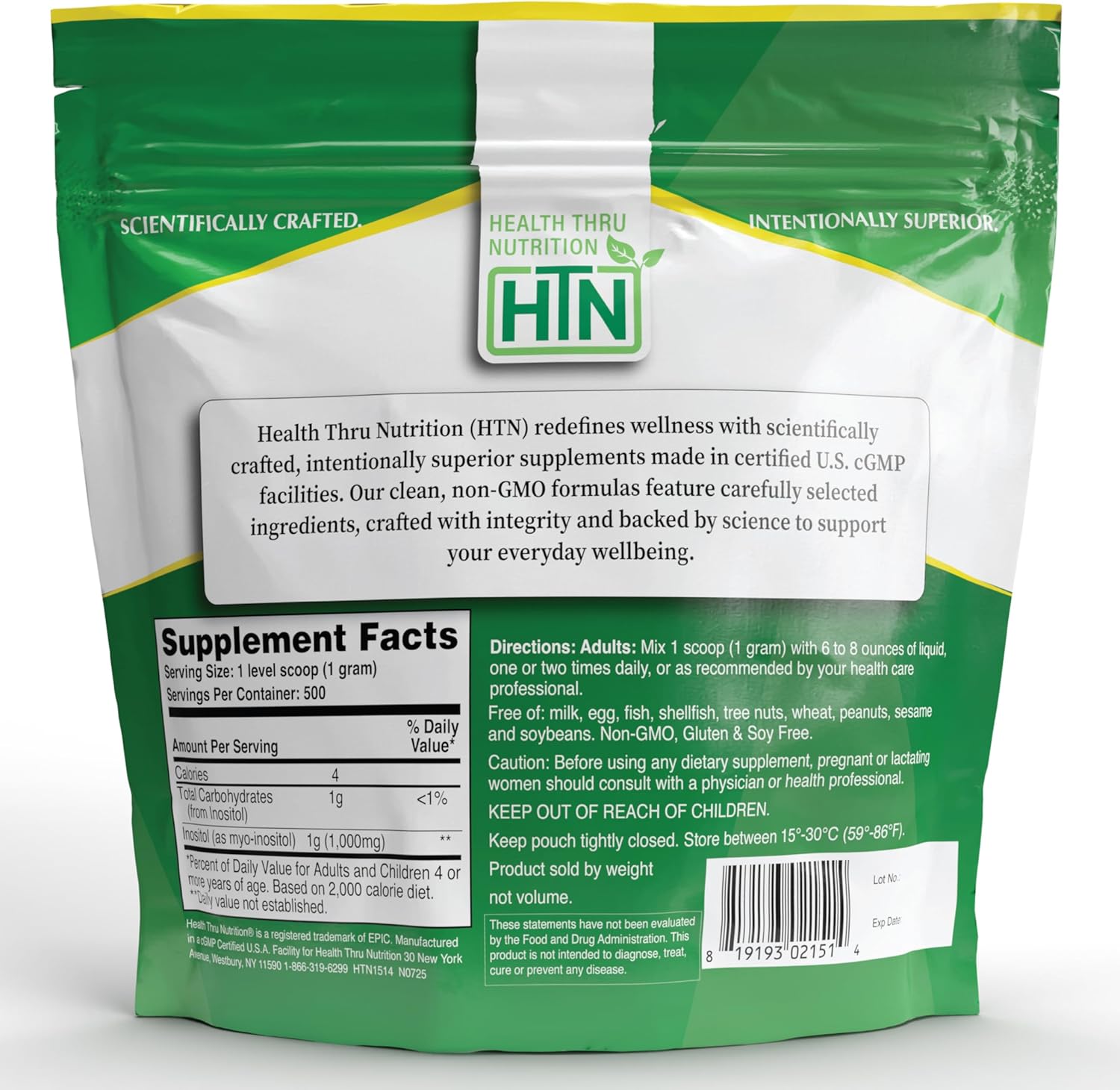 Health Thru Nutrition Inositol Powder – 500g Pure Powder as Myo-Inositol | 1,000mg (1g) Per Scoop - Included | Unflavored, Vegan, Non-GMO | 500 Servings – Clean Supplement - Image 4