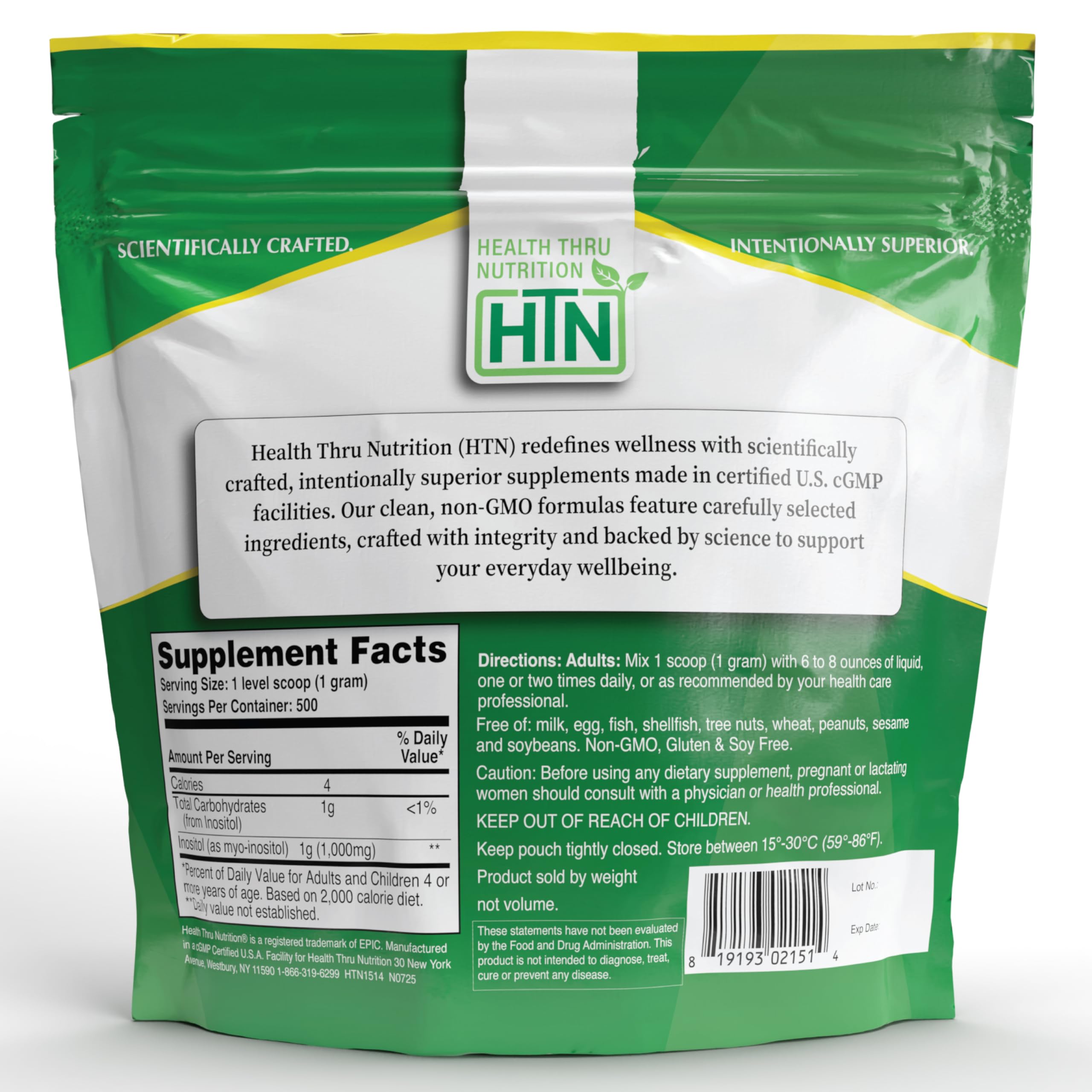 Health Thru Nutrition Inositol Powder – 500g Pure Powder as Myo-Inositol | 1,000mg (1g) Per Scoop - Included | Unflavored, Vegan, Non-GMO | 500 Servings – Clean Supplement — Amazon image 4