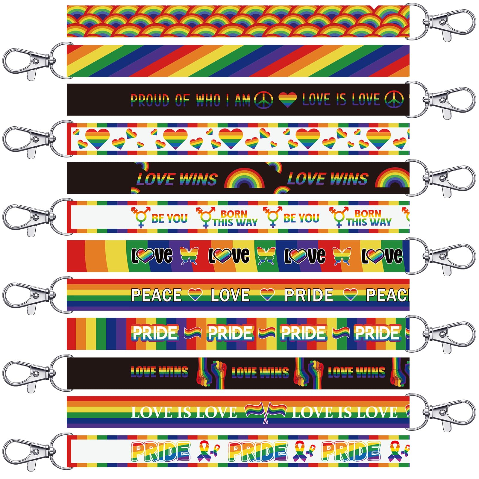 Henoyso 120 Pcs Pride Rainbow Lanyard Keychains Bulk Gay Lgbt Keychain Gift