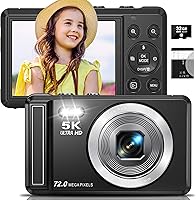 Ruwaqart 5K 72MP Digital Camera with Autofocus, 16X Zoom & Flash - Compact Point & Shoot Vlogging Cam for Kids & Travel