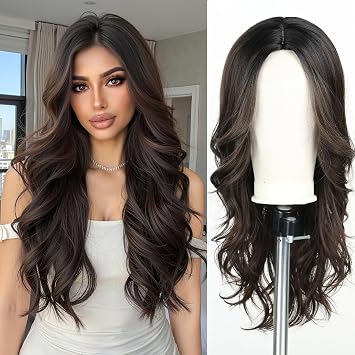 Esmee Long Wavy Black Brown Wigs for Women Natural Synthetic Hair Wig for Daily & Party Use