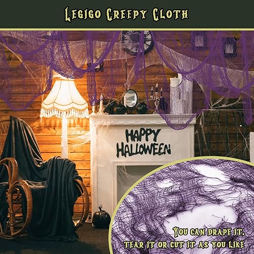 Miniatura 4 de Legigo Paquete de 6 paños espeluznantes negros de Halloween (30 x 72 pulgadas), gasa espeluznante para fiesta de Halloween, hogar, pared, puerta,