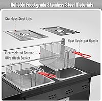 Vista 2 de Freidora profunda al aire libre de propano Feasto, tanque doble con quemadores independientes dobles de hierro fundido y termómetros, olla