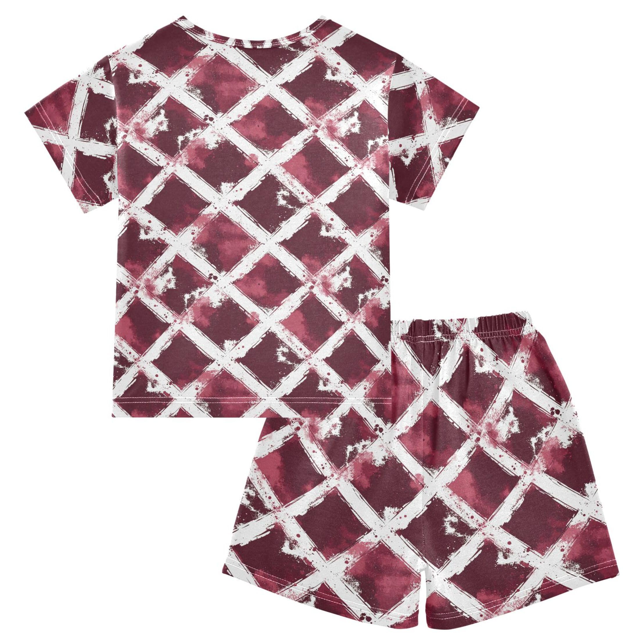 UMIRIKO Red Buffalo Check Plaid Summer Short Sleeve Pajamas Sleepwear PJ Set B0404334