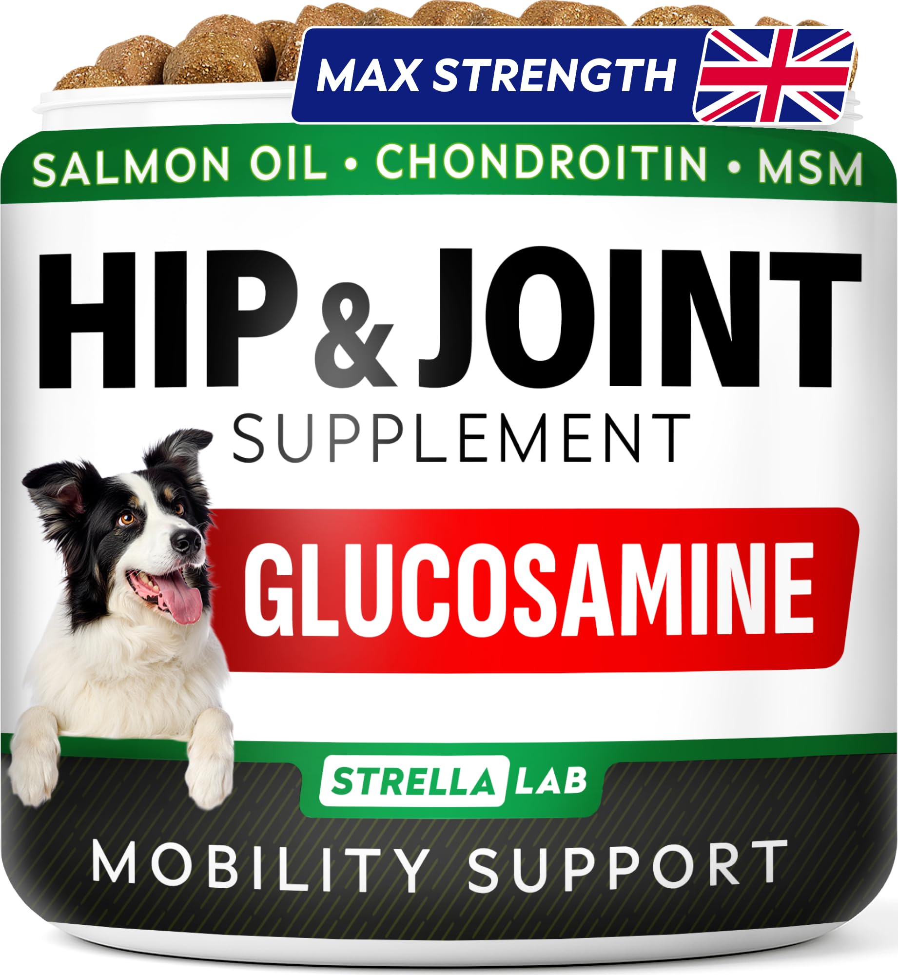 STRELLALAB Advanced Joint Supplements for Dogs Chews - Joint Aid Glucosamine for Dogs - Hip & Joint Health Care with Glucosamine & Chondroitin - Made in UK - Senior & Adult - 120Ct - BBQ Pork
