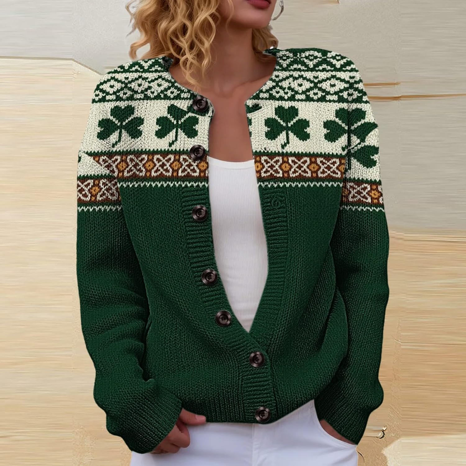 St Patricks Day Sweater Women Shamrock Irish Knit Cardigan Sweaters Long Sleeve Plus Size Casual Lightweight Outfit - Image 2