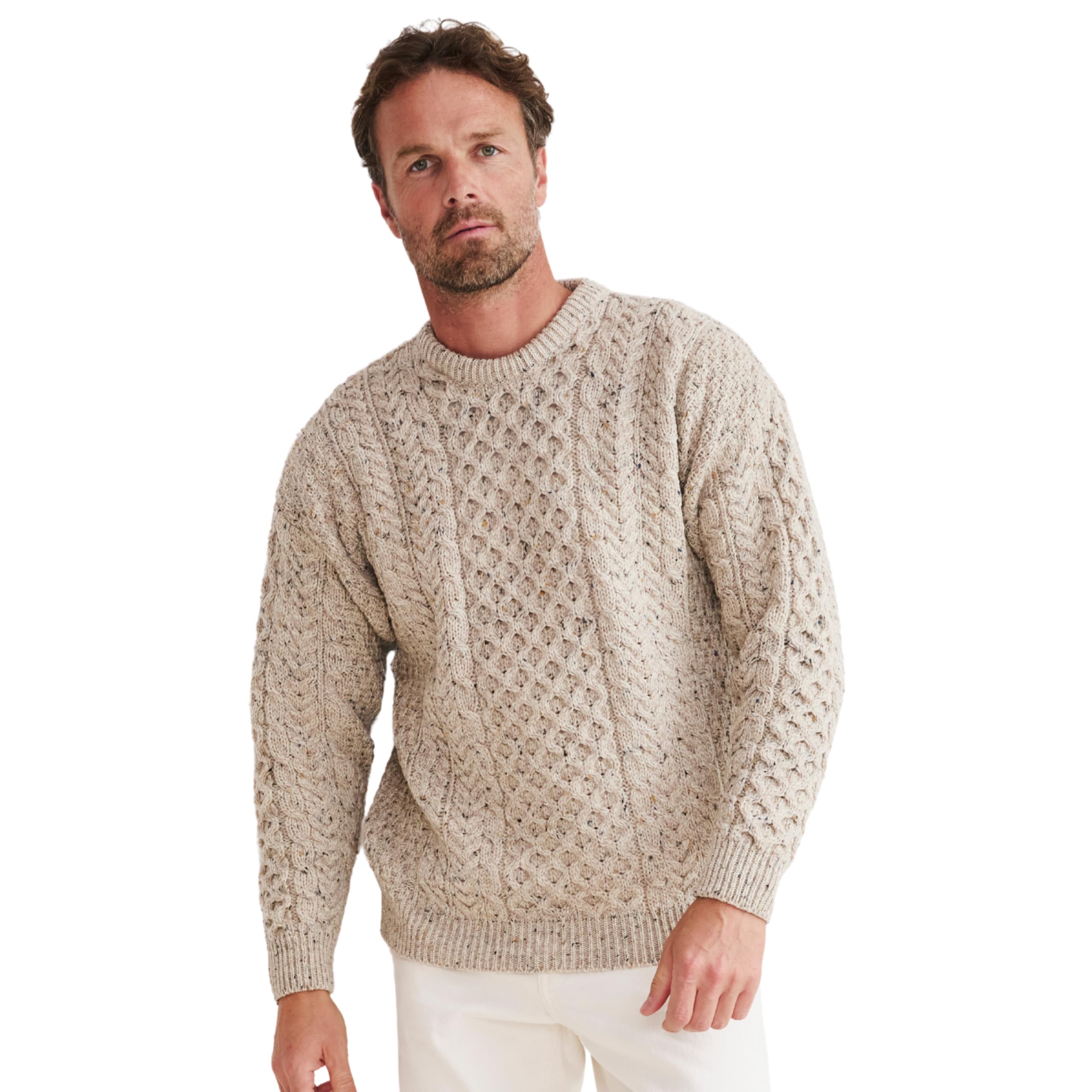Aran Woollen Mills Inishbofin Men's Cable Knit Sweater, Made in Ireland