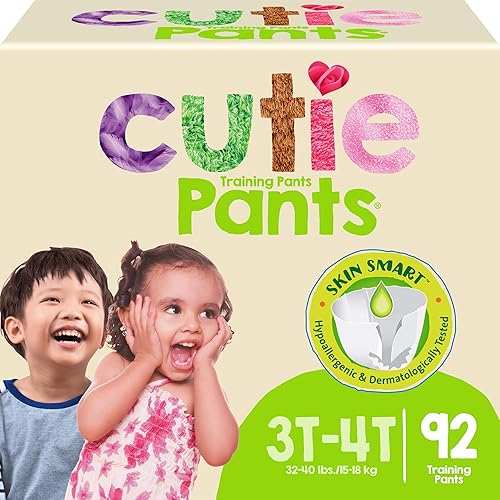 Cuties Pantalones de entrenamiento para ir al baño 3T4T para niñas y niños, hipoalergénicos con piel inteligente, 92 unidades