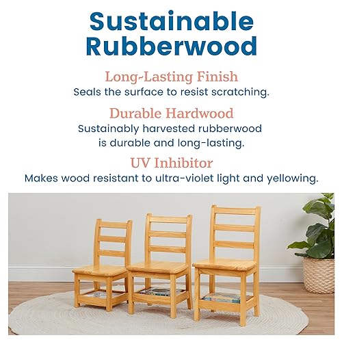 Miniatura 9 de ECR4Kids Silla de escalera de tres peldaños con almacenamiento, altura del asiento de 14 pulgadas, asiento de aula, miel, paquete de 2