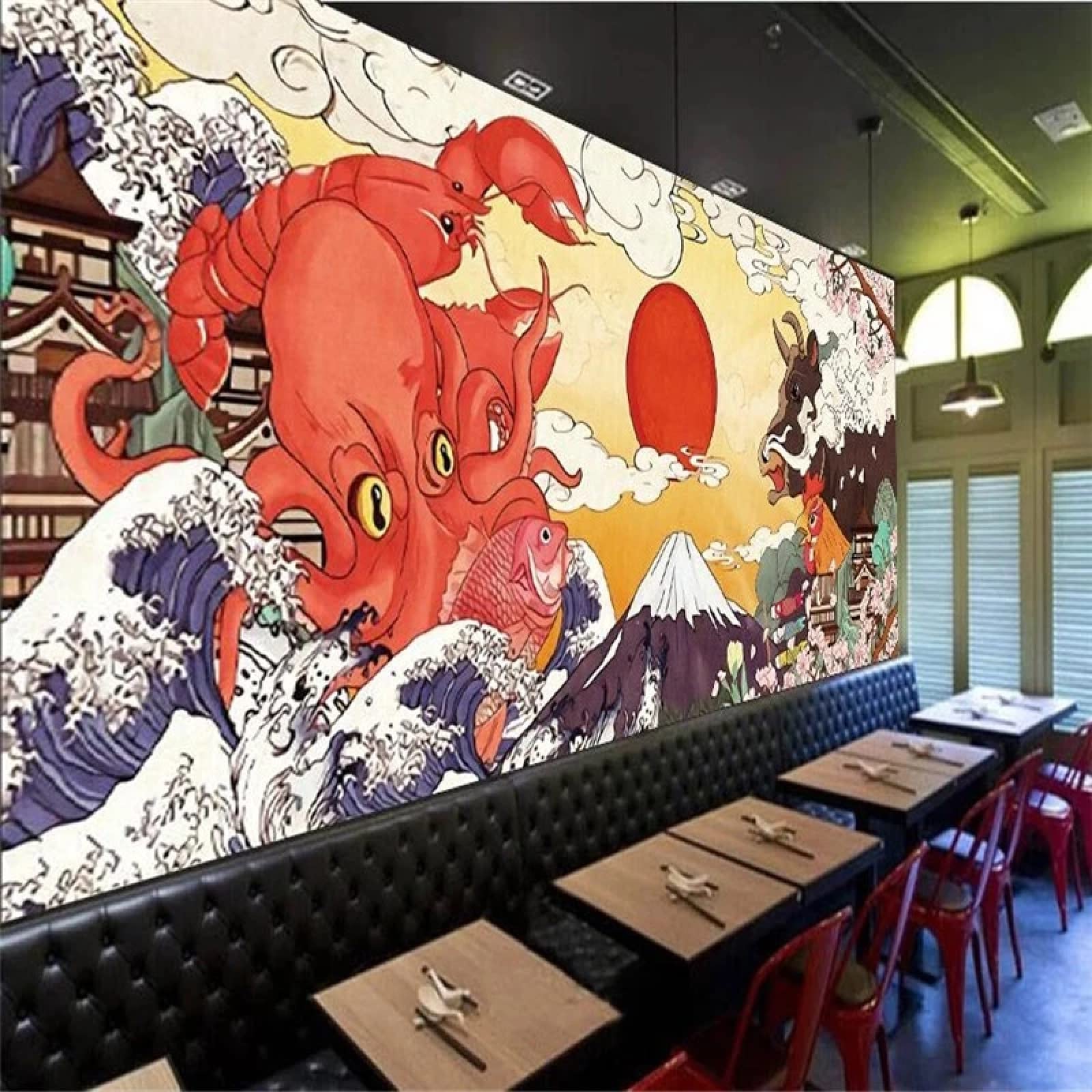 Japanese Ukiyo-e Works Cuisine Store Sushi Restaurant Wall Paper Sunwind Homestay Industrial Decor Background Mural Wallpaper 3D