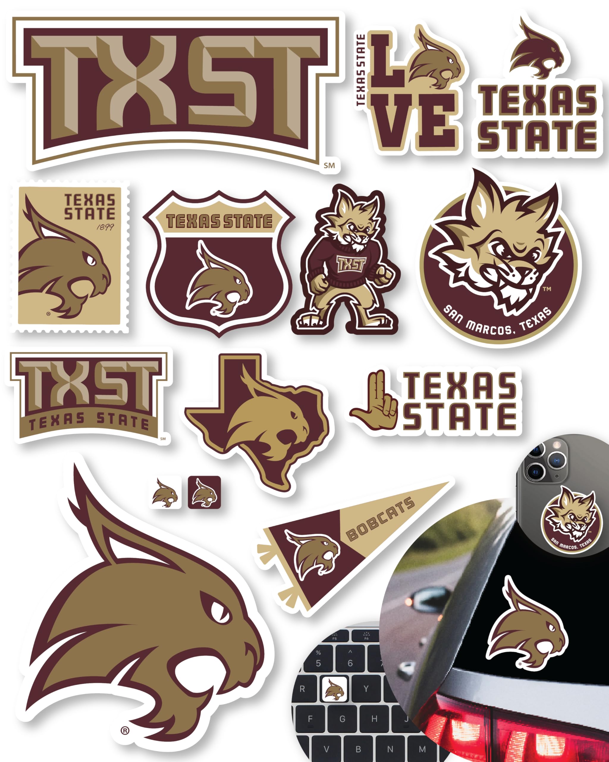 Texas State University Stickers TXST Decal Bobcats Vinyl Car Sticker 14 Pcs