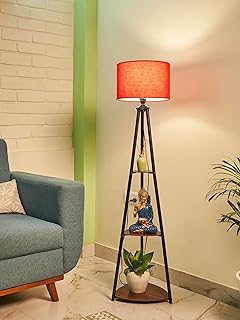 Metal Floor Lamp with 3 Shelves (Lily Red) LED Bulb Included