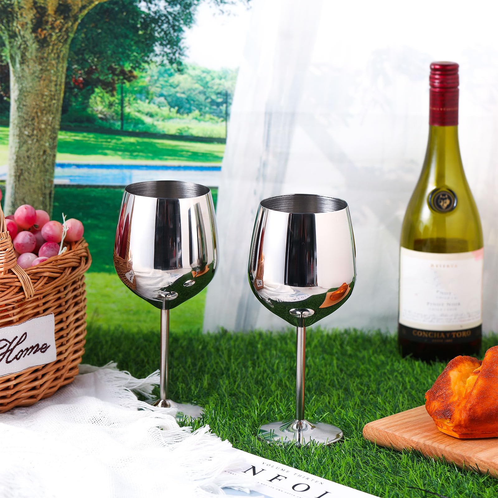 Rtteri 12 Stück Edelstahl Weingläser 510 ml Silber Unzerbrechliche Weingläser Edelstahl Weingläser Stiel Metall Weingläser für Wein Champagner Cocktails Bankett Hochzeit Party Camping